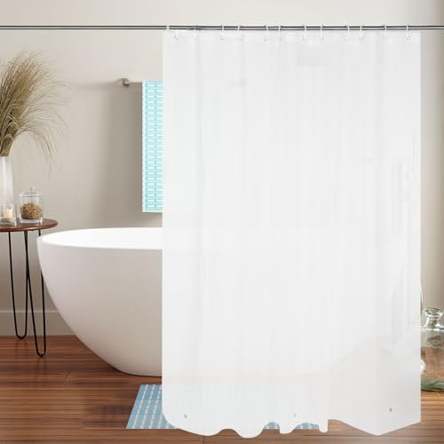 Wenrescry Rideau de Douche en Tissu Hydrofuge Anti-moisissure 180 x 180 cm - Blanc avec Œillets Métalliques et Crochets en Plastique, Lavable en Machine pour Salle de Bains et Baignoire