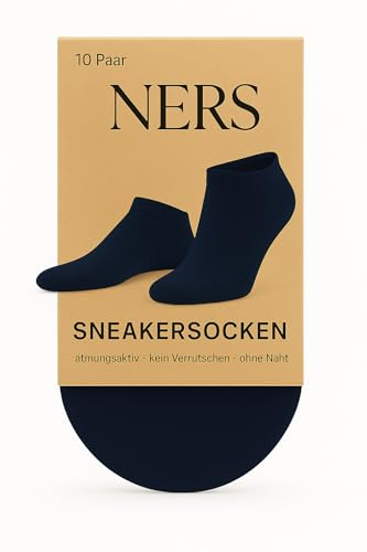 NERS 10 Paar Premium Sneaker Socken für Damen & Herren aus gekämmter Baumwolle, mit Komfortbund, ohne drückende Naht, Atmungsaktiv