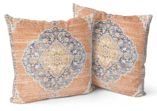 Fjdcslwx Boho-Kissenbezüge, 45,7 x 45,7 cm, Monaco-Teppich, Perserteppich, dekorativ, Sofa, Wohnzimmer, Bett, quadratisch, 2 Stück, Dunkelorange