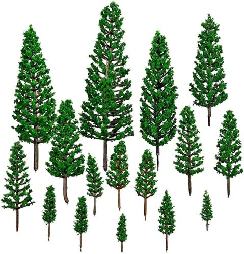 FORYNXHWIN 16pcs Model Trees, Train Trees Railroad Scenery Diorama Tree Architecture Trees(1.4-6.3in), for DIY Scenery Landscape, Architecture, Woodland Scenics, Fairy Garden Decor