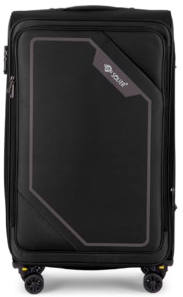 Solier Reisekoffer Koffer mit 4 Rollen Leicht Tourister Trolley Rollkoffer mit Zahlenschloss Groß Reisetrolley (SCHWARZ/KOFFEE, M 40L)