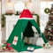 WIRHAO Tipi Zelt für Kinder mit gepolsterter Matte Baumwolle Canvas Tipi Kinder Zelt mit Pompom Indoor Kinderzelt für Mädchen Jungen mit Sternen Lichter, Tragetasche, Banner Flagge（Weihnachten
