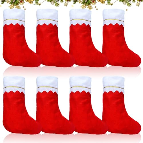 8 Stück Weihnachtsstrümpfe,Nikolaussocke Zum Aufhängen,Weihnachtsbaum Socken,Weihnachtsstrumpf Für Kamin,Weihnachtsbaum Kamin Deko,Weihnachtsdeko Amerikanisch Bonbontasche,Nikolausstrumpf (Weiß)