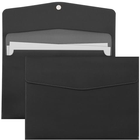 A4 Document File Folder, New Soft Leather A4 Pocket Envelope Folder Wallets,Waterproof Expanding File Organizer Portfolio Storage,File Organizer (Black)