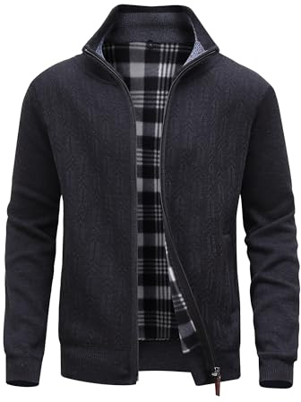 MeiLayM Uomo Autunno Inverno Cardigan Casual Maglione Lavorato a Maglia Cerniera Intera Giacca con Collo Alto e Cardigan in Pile Caldo Stand Collare Felpa Manica Lunga