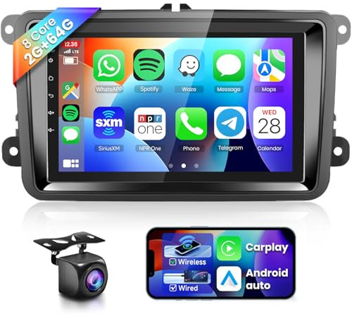 8 Kern 2G+64G Autoradio Android 13 für VW Golf 5 6 Passat Jetta Caddy EOS T5 Tiguan Touran CC Polo, 7 Zoll HD IPS Touchscreen Radio mit Carplay Android Auto GPS WiFi Bluetooth FM RDS Rückfahrkamera