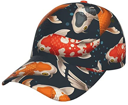 FJQWKLF Athletic Baseball Cap Koi Carps Lucky JapanBaseballmütze Schwarz