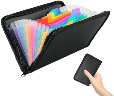 Receipt Organiser, Document Organiser, Expanding Flashcard Organiser, Accordion File Organiser with Zipper & Labels for Ticket Document Wallet Organisers Index Case Travel School Office Home