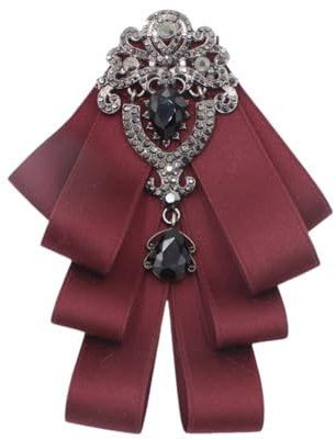 Broche en ruban de soie avec nœud papillon pour chemise, jabot, cravate, corsage de cravate, rouge vin, taille unique, One Size, Polyester