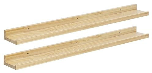 eSituro Lot de 2 Étagère Murale Bois, Étagère Murale, Tablette Murale, Étagère Flottante Murale, avec Bord de Protection, pour Chambre, Salon, Cuisine, Entrée, Couleur Bois Naturel, L80xP10xH4cm