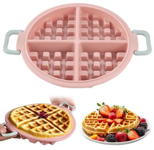 Silicone Waffle Mould-4 Cells Baking Pan Triangle Shape Non-Stick Cake Baking Tray Loaf Pan, Reusable Waffle Maker Pancake Muffin Mold, Flexible Bread Mold Kitchen Tool (Pink)