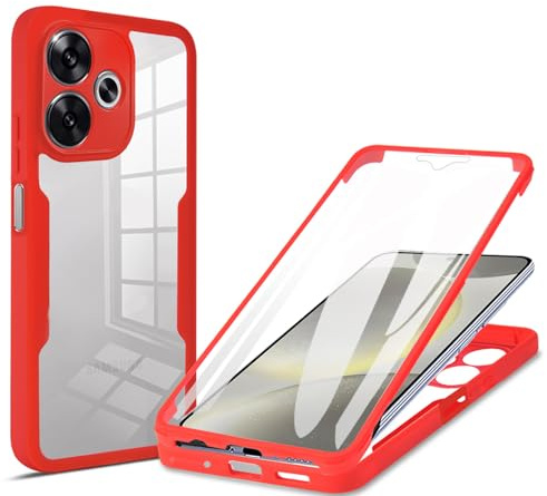 ILING Trasparente Cover per Xiaomi Redmi 13C 5G, 360°Complète Protection Antiurto Custodia con Protezione Schermo Integrata, Ultra Sottile Hard PC Silicone TPU Bumper Caso, Rosso