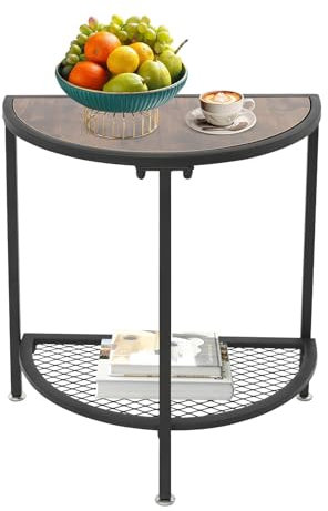 Owneed Halbrunde Couchtische Moderner Beistelltische-2-stufig H-50cm for Balkon, Terrasse & Garten, Holz, Outdoor, Wandklapptisch, braun