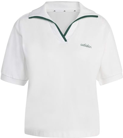 adidas Women's Seasonal Essentials Colorpop Polo with Embroidered Graphic, White/Collegiate Green, XS