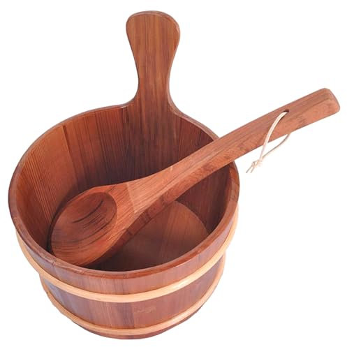 Sauna Bucket and Ladle Set Large Capacity Wooden Bucket with Handle Sauna Accessories for Hotel Steaming Room