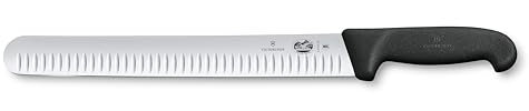 Victorinox Fibrox, Coltello Prosciutto con Lama Alveolata, Coltello da Cucina Affilato per Carne e Prosciutto, 30 cm, Lama Dritta, Acciaio Inossidabile, Nero