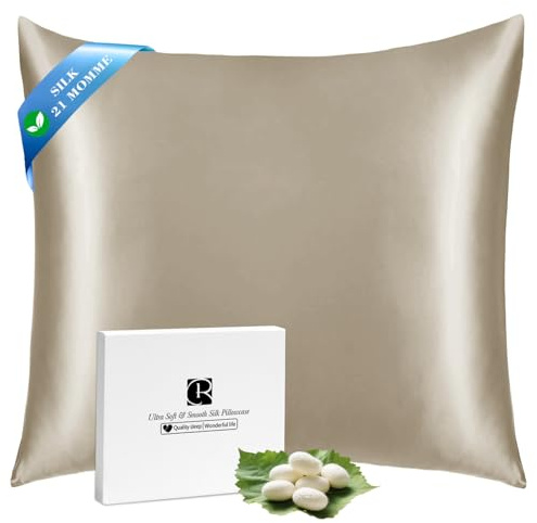 Ravmix Seidenkissenbezug 80x80 Maulbeerseide, für Haar & Haut, Taupe | Silk Pillowcase mit verstecktem Reißverschluss, mindert Knitterfalten und Frizz, natürlich kühl Atmungsaktiv Glatt, 1 Stück