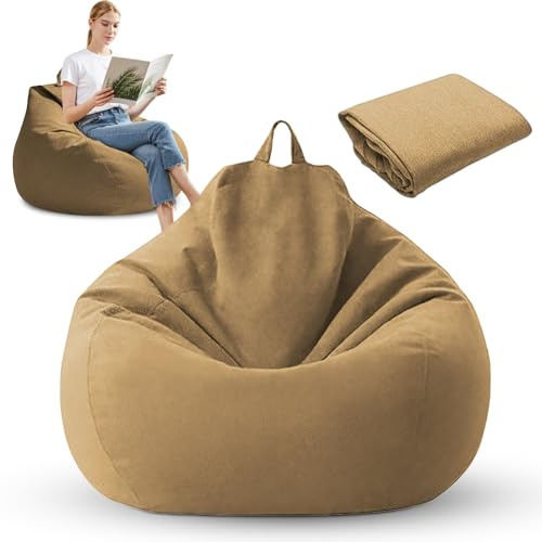Zinueen Fodera per poltrona a sacco senza imbottitura (XL 100x120 cm) – Poltrona a sacco per esterni per adulti e camerette dei bambini | Lino-cotone | Poltrone a sacco per gaming, soggiorno e
