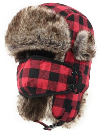 Zylioo XXL Winter Trappermütze Für Großen Kopf,Wintermütze mit Ohrenklappen Größe 60-65cm Russenmütze für Snowboarden Skaten Outdoor