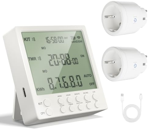 Programmateur Prise Électrique 24h, Prise Programmable avec 19 Programmes, Compte à Rebours et Mode Aléatoire pour Sécurité, Minuteur Prise Électrique pour Lampes et Appareils, 16A / 230V