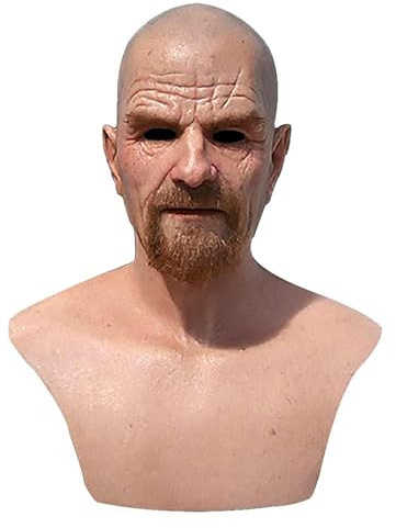 Nzoike Realistische Alte Mann Maske Halloween Gruselige Latex Alte Mann Opa Maske Halloween Falten Gesichts für Erwachsene
