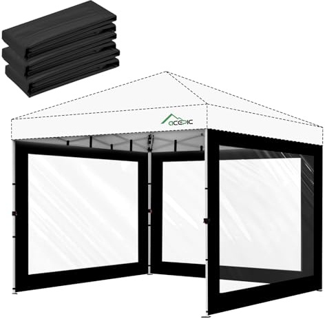 Juego de Paredes Laterales Transparentes universales de 3x3m para Carpa, Fabricadas en Tejido 210D con Cierres de Velcro, Impermeables, sin Estructura, Incluye 3 Paredes Laterales (Negro, 3 uds.)