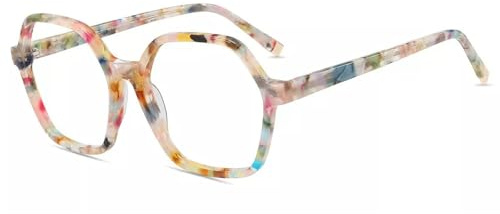 Firmoo Blue Light Blocking Glasses for Women/Men, Acetate Square Frame Computer Gaming & Phone Eyewear Anti Eyestrain UV400,Pattern