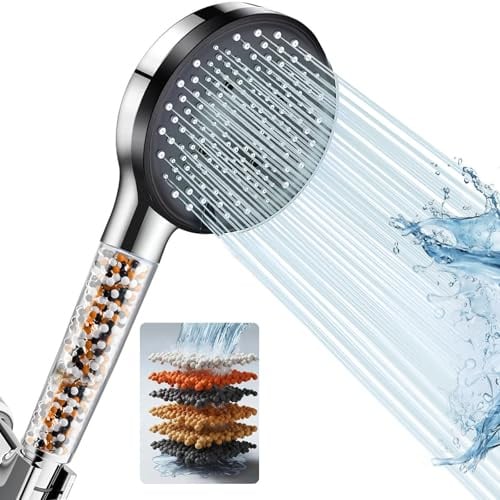 Aisoso High Pressure Shower Head,Hard Water Filter Handheld Shower Head with 5 Spray Modes,Turbocharged Design and Dechlorination Modes,Universal Water Saving Large Showerhead,Chrome
