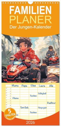Familienplaner 2026 - Der Jungen-Kalender mit 5 Spalten (Wandkalender, 21 cm x 45 cm), CALVENDO: Coole Zeichnungen im Anime Stil - KI generiert (CALVENDO Menschen)