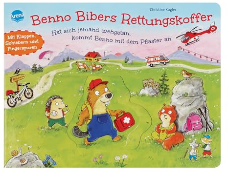 Benno Bibers Rettungskoffer. Hat sich jemand wehgetan, kommt Benno mit dem Pflaster an: Pappbilderbuch mit lustigen Klappen und Schiebern ab 2 Jahren