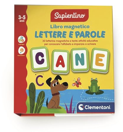 Clementoni Sapientino - Libro Magnetico Lettere e Parole, Gioco Educativo Bambini 3-5 Anni, 30 Letterine Magnetiche e Attività per Conoscere l’Alfabeto e Scrivere, Penna Inclusa, 16487