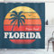 ABAKUHAUS Florida Duschvorhang, Abstrakt Miami Sunset, Stoffliches Gewebe Badezimmerdekorationsset mit Haken, 175 x 200 cm, Blaugrau und Mehrfarbig
