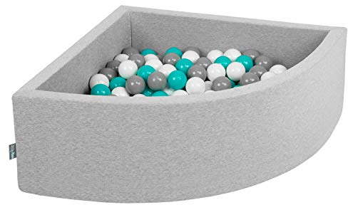 KiddyMoon Piscine À Balles pour Bébé Quart Angulaire 90X30cm/200 Balles 7Cm Fosses À Boules Jouet Enfant, Gris Clair: Gris/Blanc/Turquoise