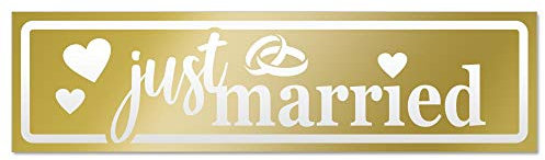 Kiwistar Magnetschild Just Married Ringe Herzen invertiert - 20cm Gold - magnetisch für Auto PKW Kfz - wiederverwendbares Hinweisschild aus Magnetfolie - für Fahrzeug, Truck