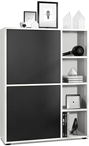 Vladon Highboard Schrank Anrichte Cuba mit 8 Fächern, Made in Germany, Korpus in Weiß matt/Fronten in Schwarz matt