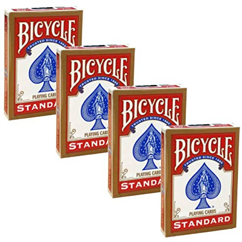 Shop4top 4 Decks Bicycle Rider Back Standard Index Spielkarten Karten Zaubertricks Rot