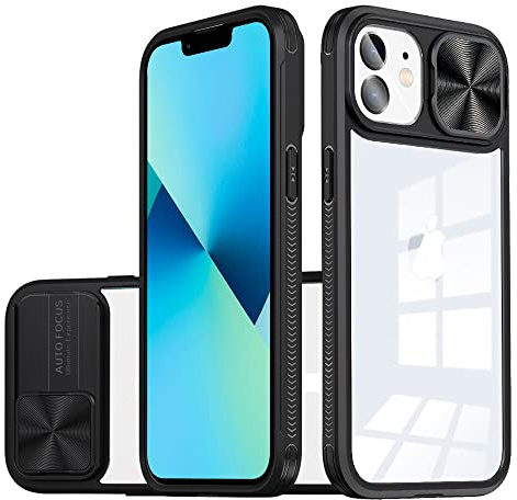 Dqtaoply Coque Camera Glissante pour iPhone 11, Transparente Protection Objectif Antichoc Étui Ultra Hybride PC Dur + Bumper Silicone Case pour iPhone 11(Noir)