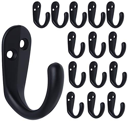 IBosins 15PCS Coat Hooks Wall Mounted Single Prong Robe Hook for Hanging Towel Hooks with 30 Screws for Bags, Hat, Cap, Scarf, Cup (Black)