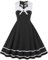AXOE Damen Rockabilly Kleid 50er 60er Jahre Vintage Elegant Festlich Cocktailkleid für Hochzeitsgast Schwarz mit Weißen Gepunktet, Gr. 42, XL
