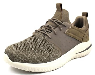 Skechers Herren Delson 3.0 Cicada Sneaker, Khaki Knitted Mesh W Synthetic, 46 EU