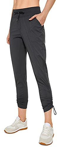 CRZ YOGA Damen Jogginghose 69cm - Mid Taille Sporthose Kordelzug Freizeithose Cargo Pants Jogger Hose mit Taschen Tinte grau 40