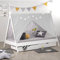 Homestyle4u 1990, Tipi Bett Kinderbett 90x200 cm Hausbett Weiß 2 Schubladen Jugendbett Zelt Sterne Holz Kiefer