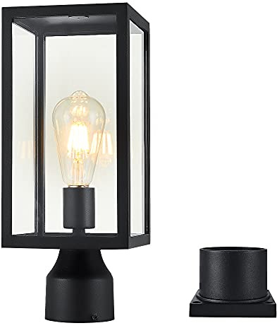 Windben Large 15 inch Outdoor Post Light,Waterproof Cast Aluminium Lamp Post Light Fixture,Post Lantern with Pier Mount Base,Matte Black,Suitable for Garden,Yard,Driveway,etc