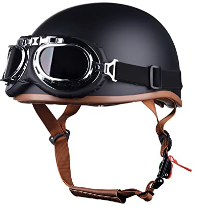 LIONCIANO Jethelm Für Motorräder Jet-Helm Roller-Helm Scooter-Helm Moped Mofa-Helm Chopper Retro Vespa Vintage Jethelme Rollerhelm Sturzhelm Chopper Helm(Mattschwarz mit Brille)