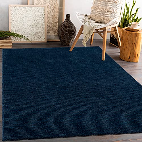 payé Teppich Wohnzimmer - Blau - 80x150cm - Meliert Muster - Einfarbig - Hoch Tief Effekt - Kurzflor Weich Schlafzimmer Kinderzimmer Dekoration - Deko Teppiche