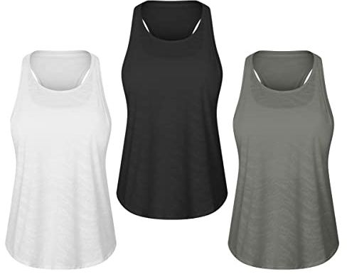 GITVIENAR Damen Tank Top Sport - 2 in 1 Rückenfrei Oberteile Shirt mit Brustpolster Yoga Atmungsaktive Laufshirt Ärmellos Sportshirt Casual T-Shirt 3er Pack