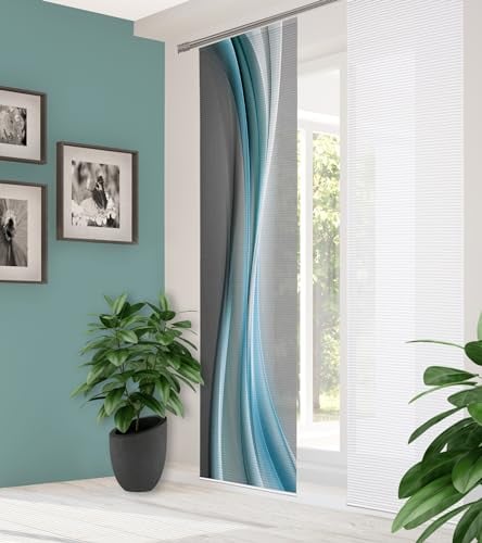 HOME in green 84070 ELANIA Schiebegardine aus recyceltem Polyester, halbtransparent, Farbe:Mint, Größe:245 x 60 cm, Anzahl:6er-Set (3X Motiv. 3X Uni)
