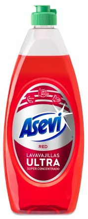 Asevi Lavavajillas Líquido a Mano Ultra Red - Detergente Lavaplatos Manual Superconcentrado - Poder Desengrasante Avanzado - Fácil Aclarado - Suave con las Manos - Perfume Afrutado - 650 ml