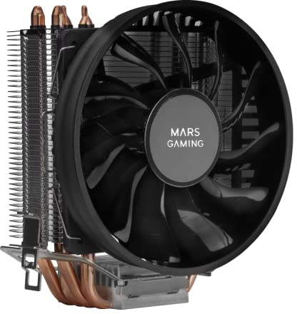 Mars Gaming MCPUBK, Disipador CPU 160W TDP, 4x Heatpipes HCT, Ventilador 110mm PWM Silencioso, Compacto 129mm, Multisocket Intel y AMD, Negro
