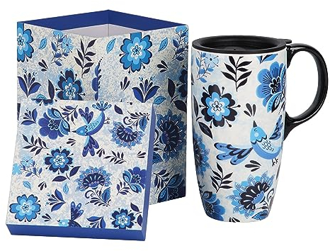 Coffee Ceramic Mug Porcelain Latte Tea Cup With Lid 17oz. Liberty